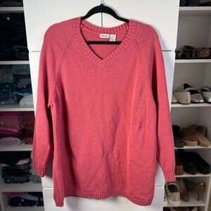 Cherokee Women's Pink V-Neck Cozy 100% Cotton Sweater Women’s Plus Size 2X